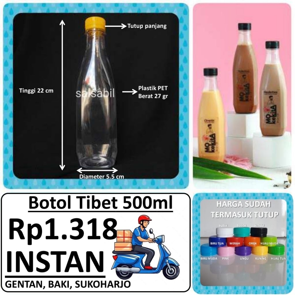 (INSTAN) Botol Tibet 500ml / botol unik / botol plastik 500ml (isi 91 botol)