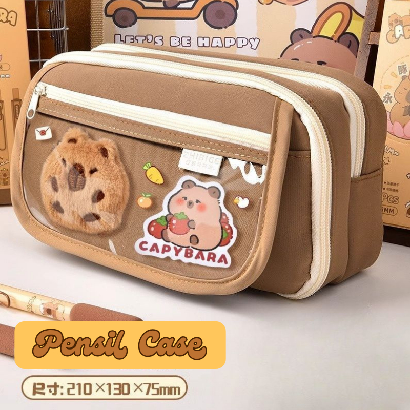 Pensil Case Korea Aesthetic - Tas Alat Tempat Pensil Capybara Sekat Kapasitas Besar dengan Desain Pa