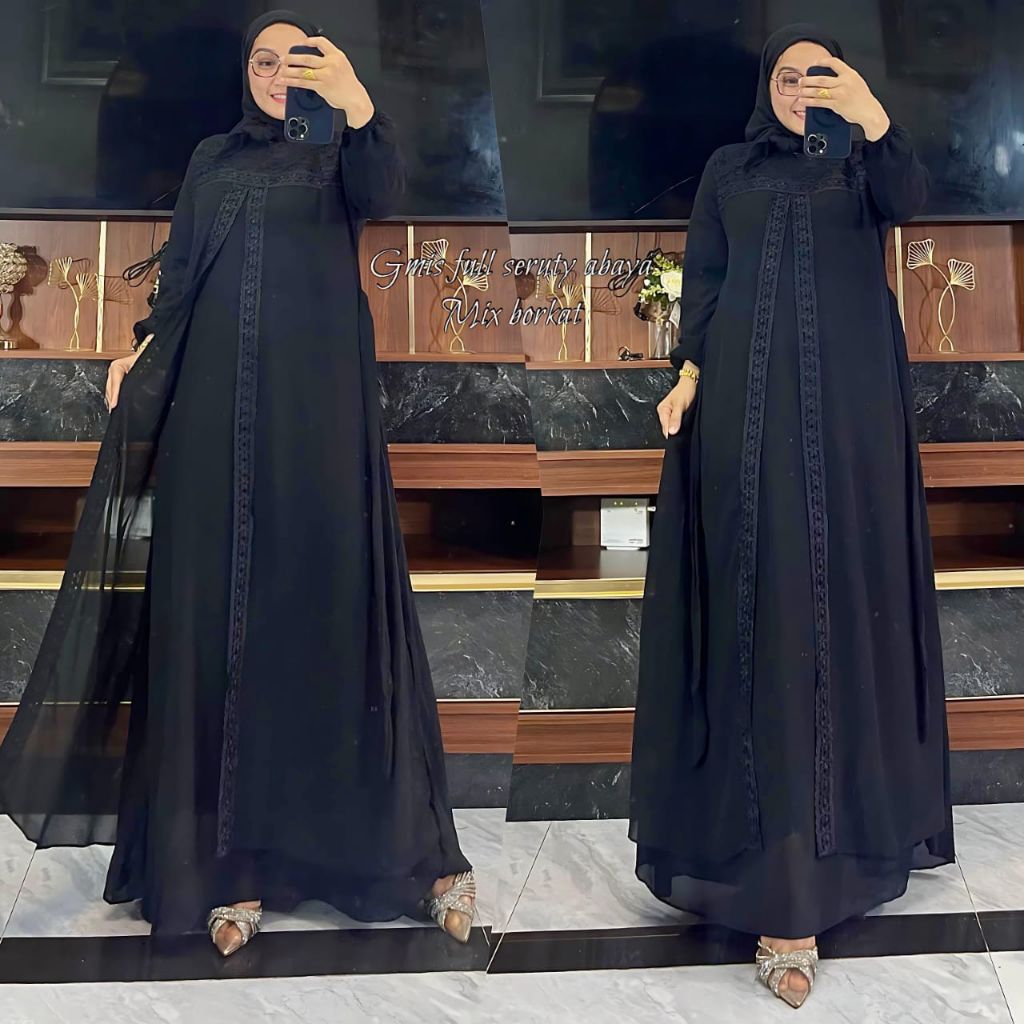 Gamis Abaya Bordir Hitam & Putih