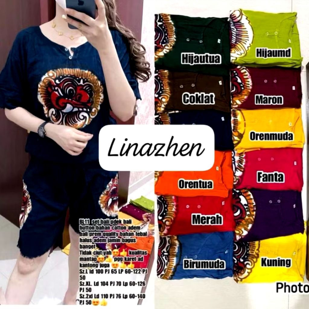 Set Bali Barong Size S-XXXL celana pendek, bahan rayon adem