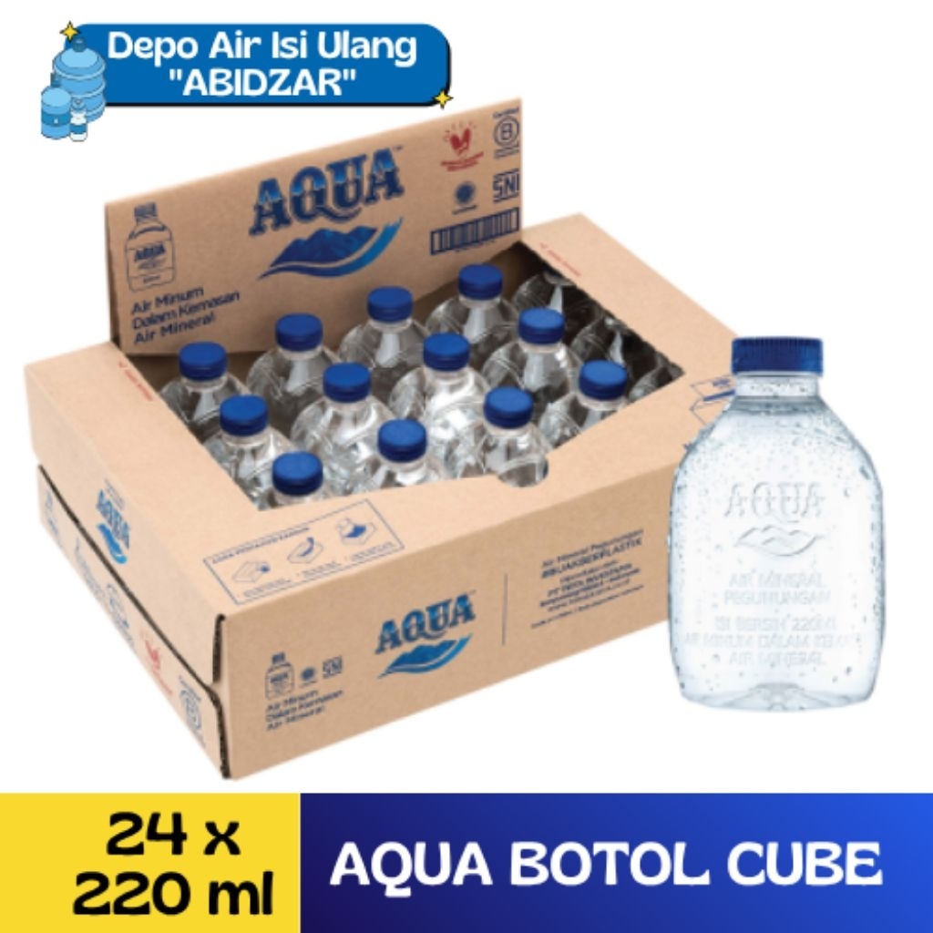 AQUA CUBE BOTOL 220ML ( 1 DUS ISI 24 BOTOL ) AIR MINUM AQUA / AQUA CUBE AIR MINERAL 220ML