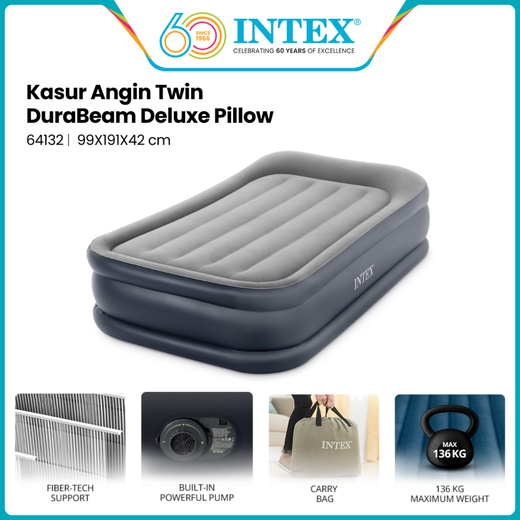 INTEX Kasur Angin Twin Deluxe Pillow Airbed PROMO BUNDLING 64132