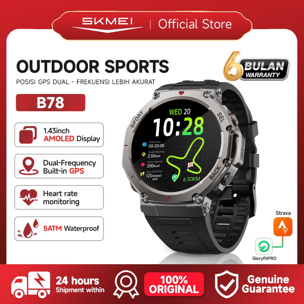 SKMEI B78 Smartwatch Pria GPS Map Support Strava/ 1.43 Amoled | 5ATM Waterproof /Skmei smartwatch / 