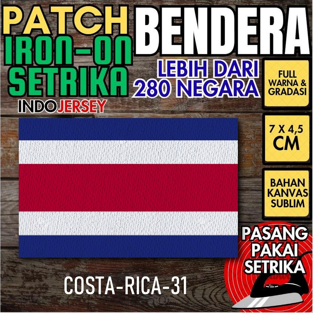 Indojersey Patch Bendera COSTA RICA KOSTA RIKA Iron-On Kanvas Sublimasi Persegi Kotak 7 x 4.5 cm Baj