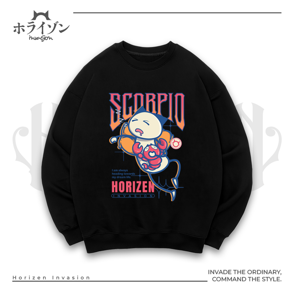 Horizen Invasion Crewneck Scorpio Zodiac - 100% Cotton Fleece 280gsm