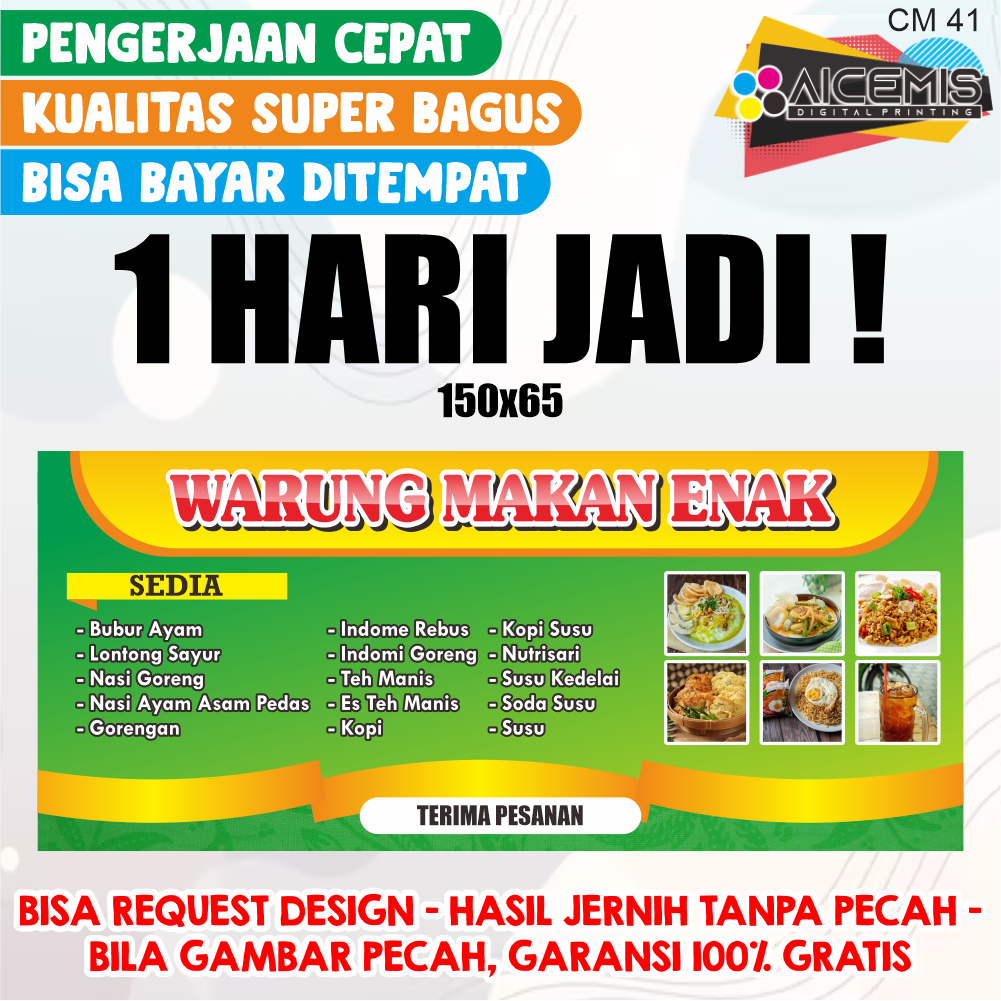 Spanduk 1 Hari Jadi / Spanduk Warung / Spanduk Warung Nasi / Spanduk Makan cm 41