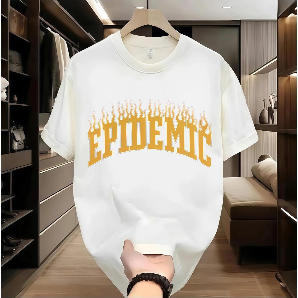 Kaos Pendek Gaya Streetwear dengan Cetak Huruf Api Epidemic (Varian Dua Warna Hitam dan Putih)
