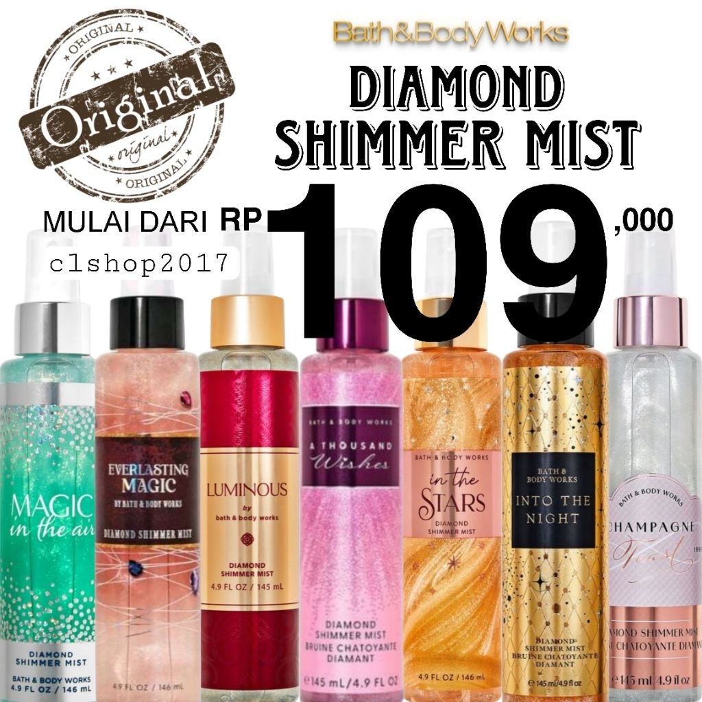 BBW DIAMOND SHIMMER BODY MIST MIX WINTER CANDY APPLE SALTWATER BREEZE INTO THE NIGHT ITN MAGIC IN TH