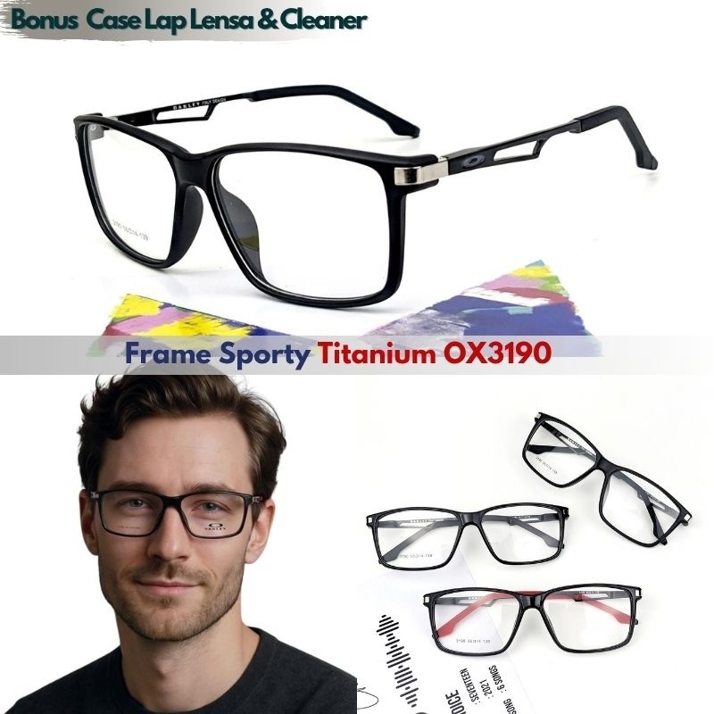 Kacamata Minus Photocromic Pria Anti Radiasi Frame Titanium Optik Premium Stylish Sporty OX3190