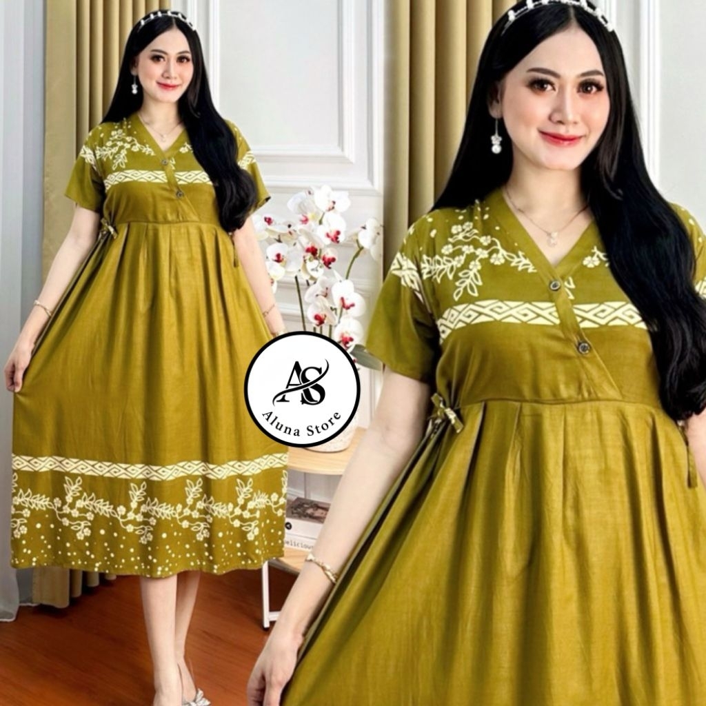 Daster Jumbo Rayon Teratai Ld 125 LenganPendek Kekinian Bumil Busui Friendly
