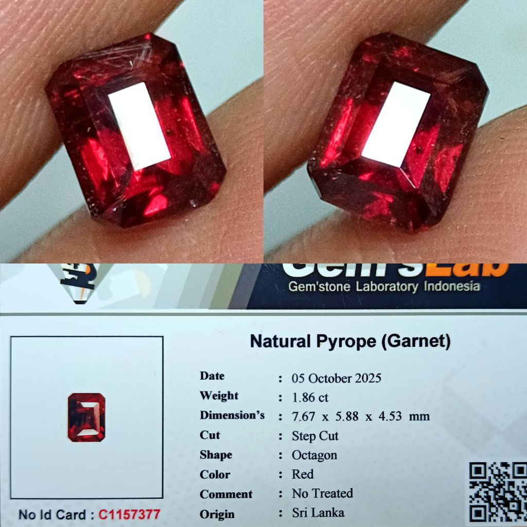 NATURAL PYROPE GARNET RES SRILANKA MEMO GLI LAB ID