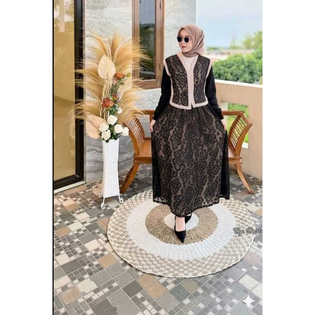 Setelan Vest Rompi Rok Brokat Kordneli Tile Pesta Kondangan Muslimah Elegant
