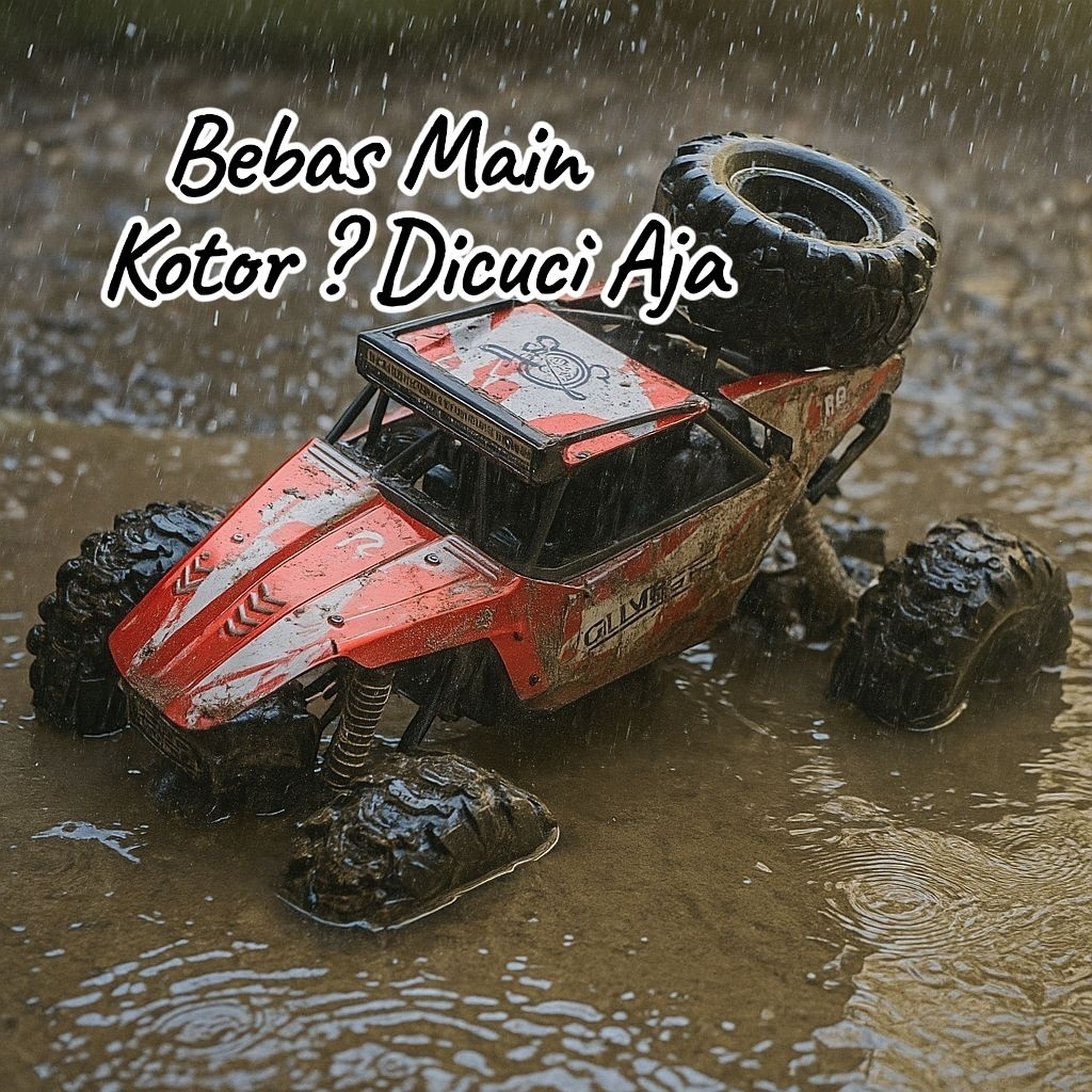 Mobil RC Jeep Offroad 4WD Body Besi Jumbo Skala 1:10 Tahan Air Lampu LED Batre Cas Jarak 70 Meter Ba