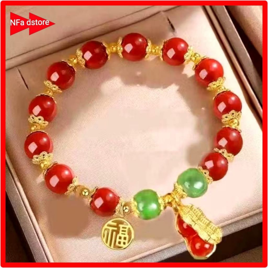 COD Gelang Giok Keberutungan Gelang Doa Kacang Merah Bracelets Cina Retro Wanita
