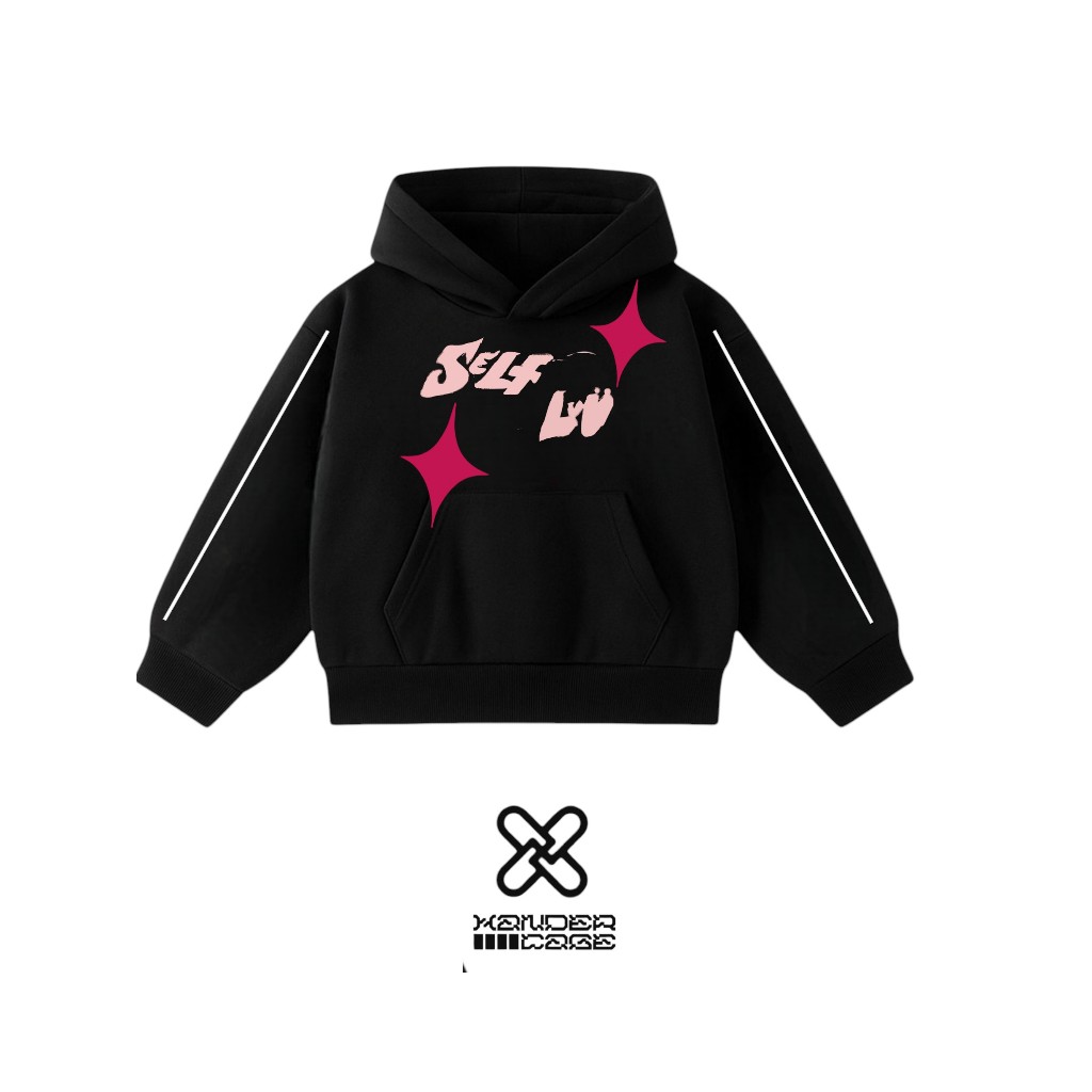 Sweater Hoodie Anak Laki Laki Umur 5-15 tahun Bahan Flecee Reflektif Menyala Warna Hitam