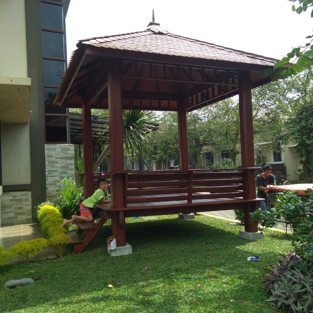 Gazebo Kayu Mahoni Minimalis , gazebo minimalis taman kayu mahoni , gazebo pargola taman