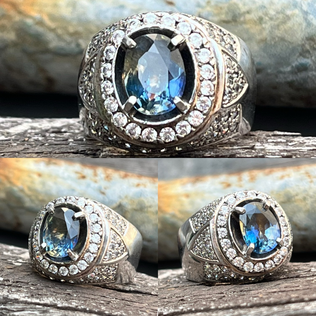 Cincin Natural Fancy Blue and Yellow Sapphire Clean Sri Lanka