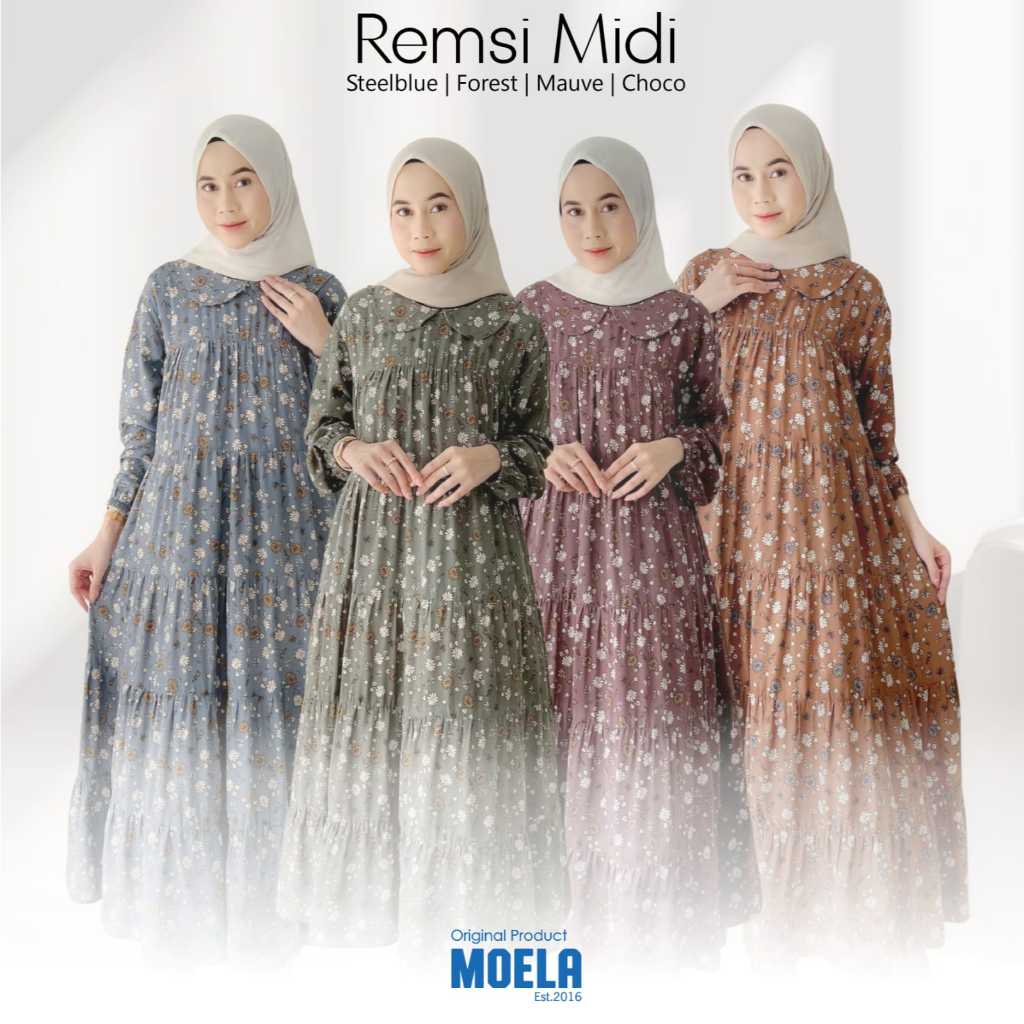 REMSI MIDI DRESS COTTON RAYON PREMIUM MOTIF BUNGA ADEM HALUS BY MOELA
