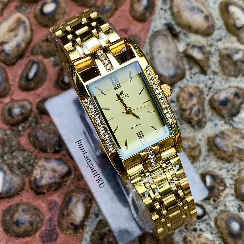 (FREE BATRAI) A107 Jam Tangan Gold Wanita Mirete Analog Original Fashion Korea Murah Terbaru Tali Ra