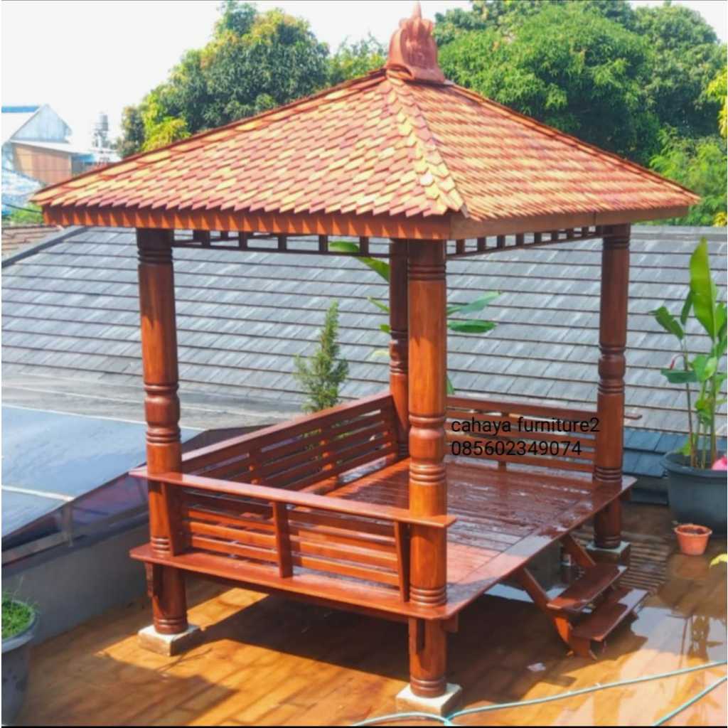 gazebo taman kayu jati minimalis ukuran 2x2 meter termurahh , gazebo minimalis kayu jati , saung gaz