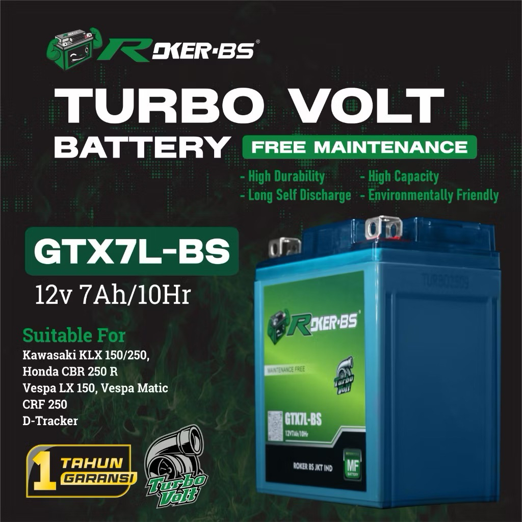 AKI BATERAI TURBO VOLT BATTERY 12V AKI MOTOR AKI KERING 5Ah/6Ah/7Ah/8Ah/9Ah/ 10HR ROKER-BS
