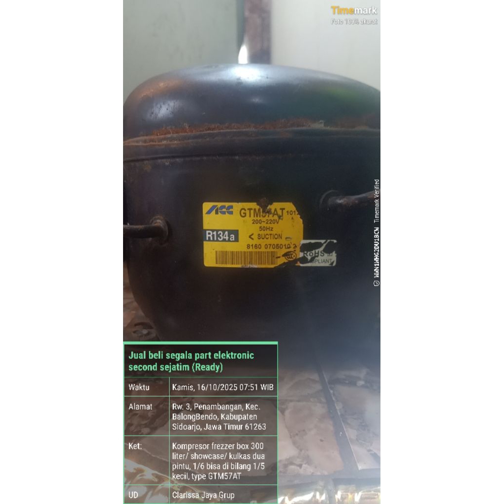 Kompresor frezzer box 300 liter/ showcase/ kulkas dua pintu, 1/6 bisa di bilang 1/5 kecil, type GTM5