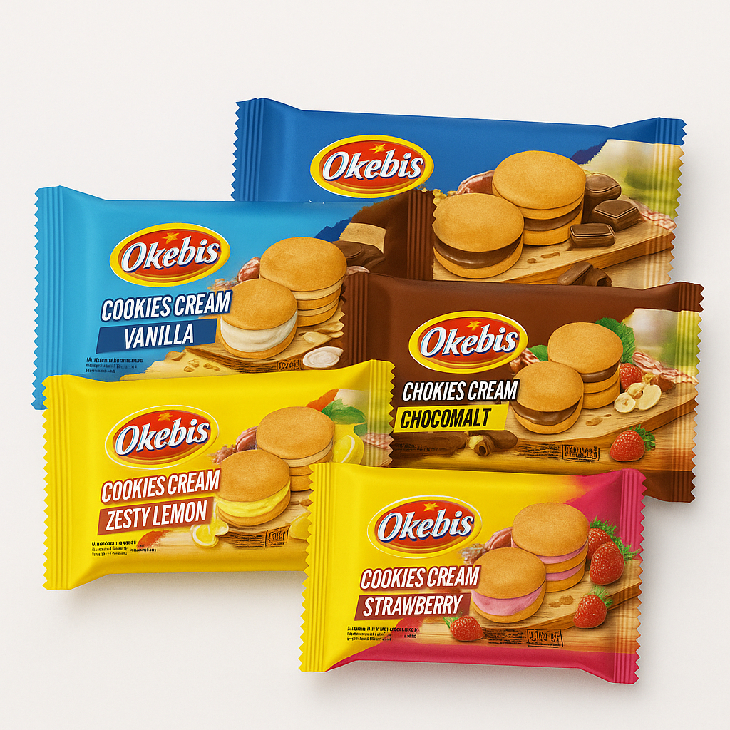 OKEBIS COOKIES CREAM BISKUIT 170gr CHOCOMALT STRAWBERRY VANILLA CHOCOLATE BANANA ZESTY LEMON COKLAT 
