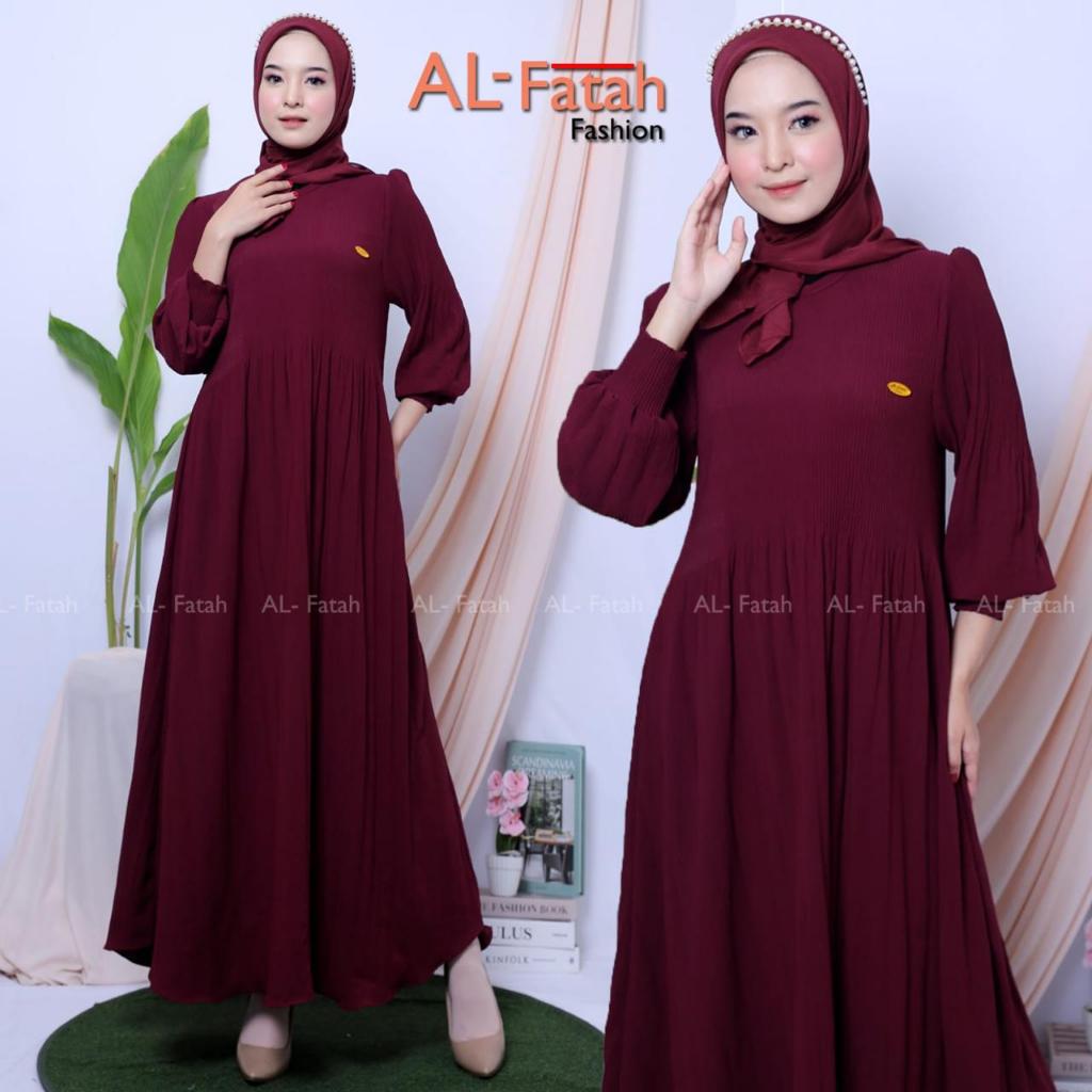 Gamis Plisket Premium Polos Tanpa Tali | Dress Plisket Lebaran Mewah