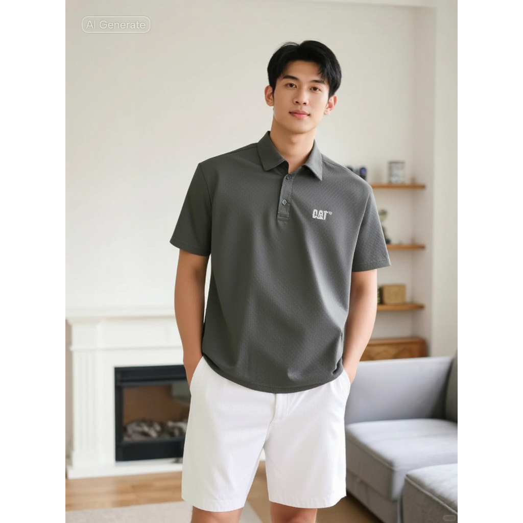 Kaos Polo Pria Caterpillar Original - Abu-abu