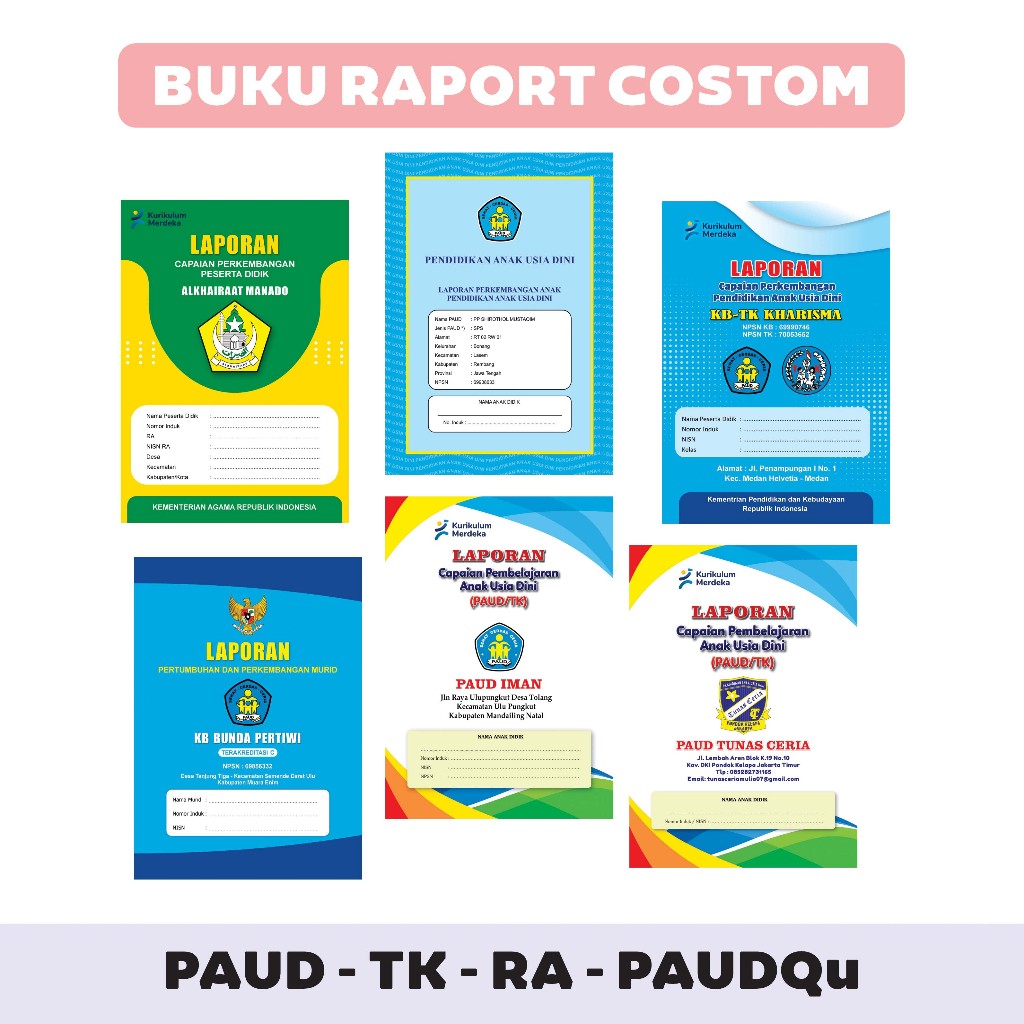 Cetak Buku Raport Custom Raport TK, RA, PAUDQu, Paud Murah 3-6 th (1 bundel 20 buku)