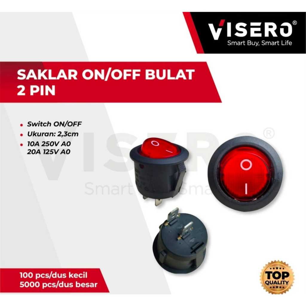 VISERO SAKLAR ON OFF BULAT KECIL 2 PIN 2 KAKI / SAKLAR MERAH BULAT KECIL 2 KAKI VISERO
