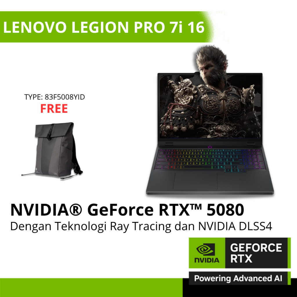 LENOVO LEGION PRO 7i 16 GeForce RTX5080 16GB - ULTRA 9 275HX RAM 32GB SSD 1TB W11+OHS+M365B Layar 16