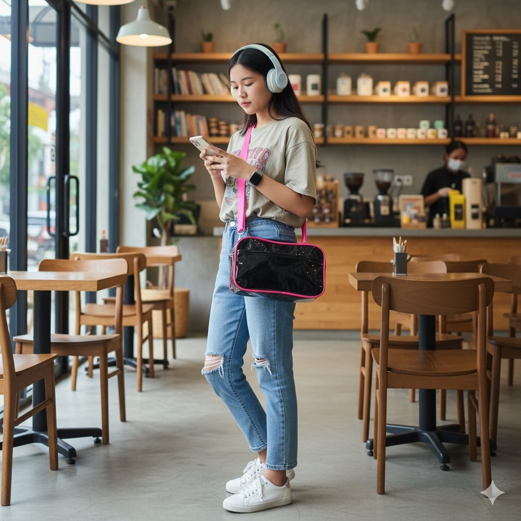 Tas Sling Bag Persegi Panjang PVC Mika Tas Konser PVC Mika Sling Bag