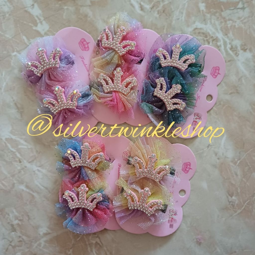 Set jepit rambut anak perempuan isi 2pc bentuk mahkota crown kain tile payet gliter glitter sequin j