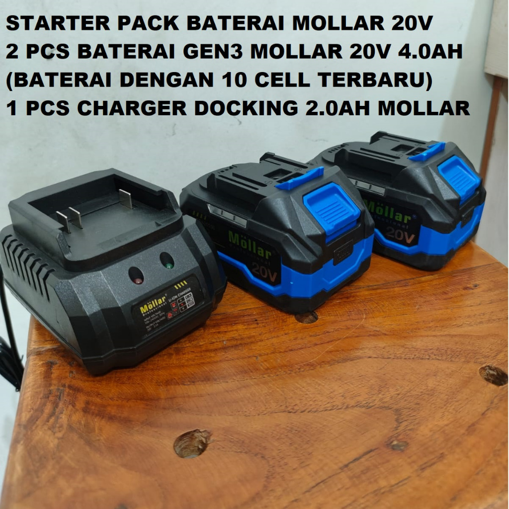 STARTER PACK BATERAI 20V + CHARGER MOLLAR GEN 3 LXT SOCKET UNIVERSAL
