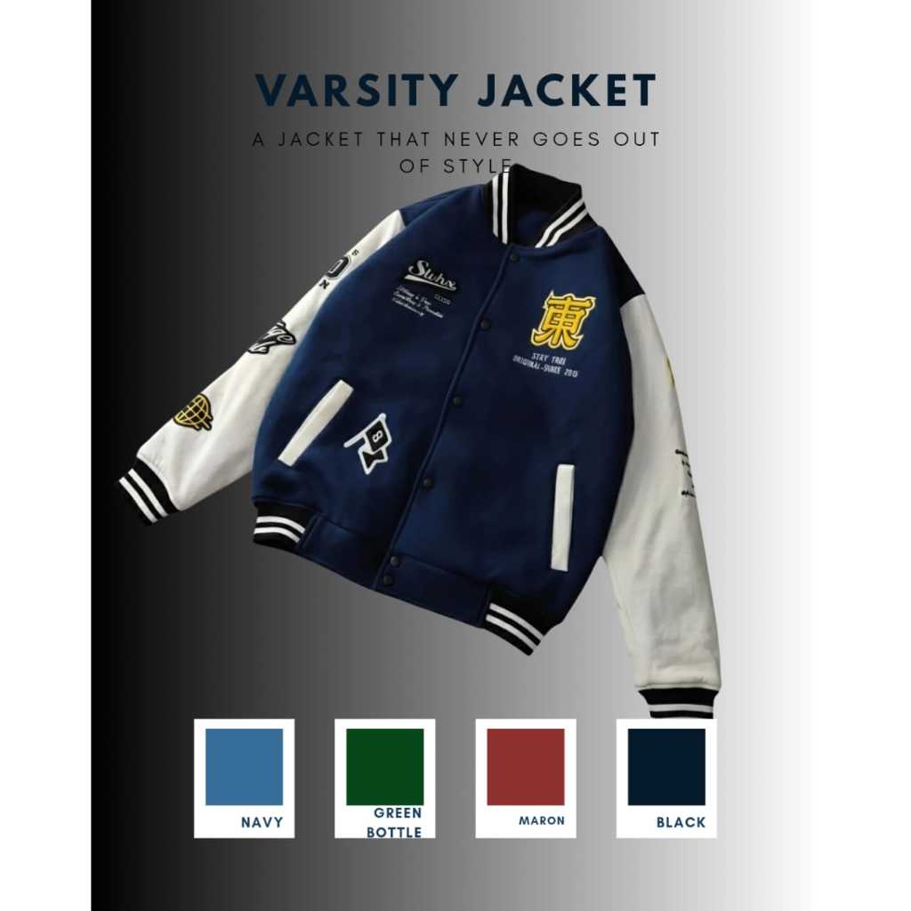 Jaket Baseball Varsity - Jaket Varsiti Pria Wanita - Jaket Baseball Full Bordir Original