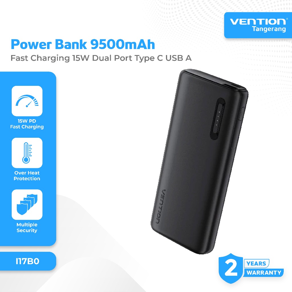 vention I17B0 Power Bank 9500mAh Dual Port 15W Fast Charging