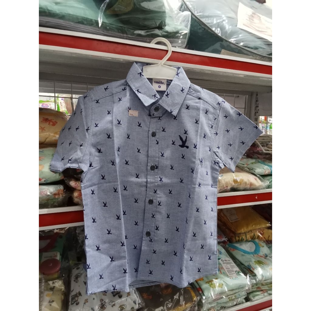 Smile Kemeja Lengan Pendek Motif Burung (5-8th)