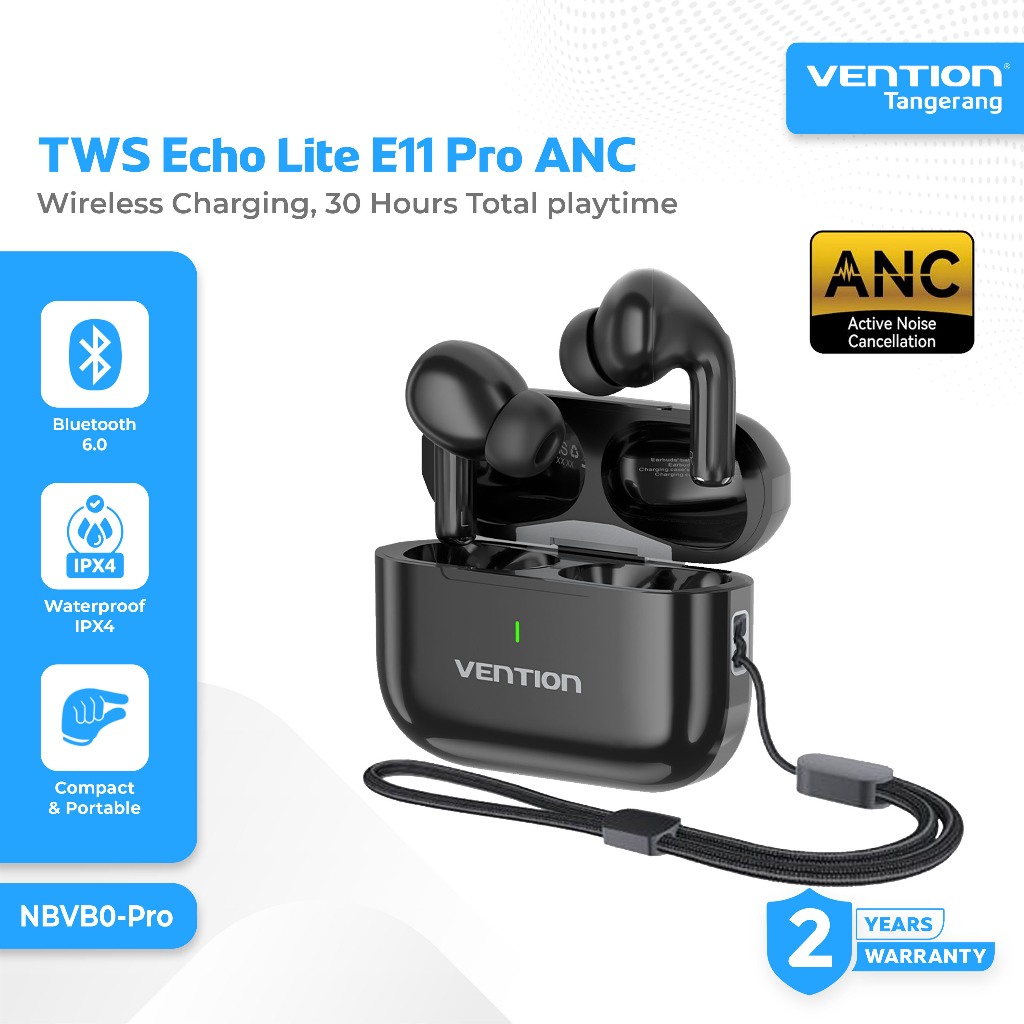 Vention TWS Echo Lite E11 Pro True Wireless Bluetooth 6.0 ANC IPX 4 Earphones Earbuds 30 Hours Total