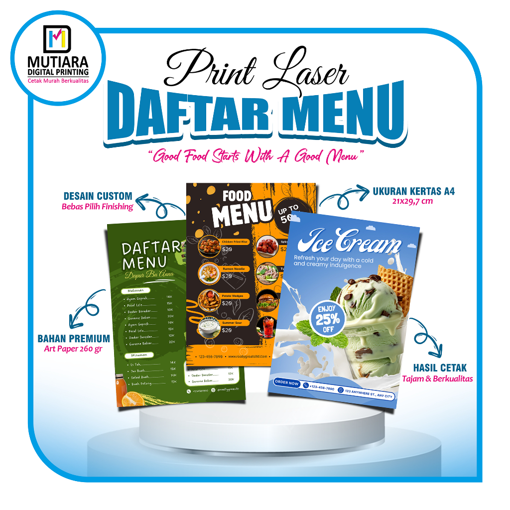 Cetak Menu Makanan & Minuman | Kertas Art Paper 260gr | Desain Custom