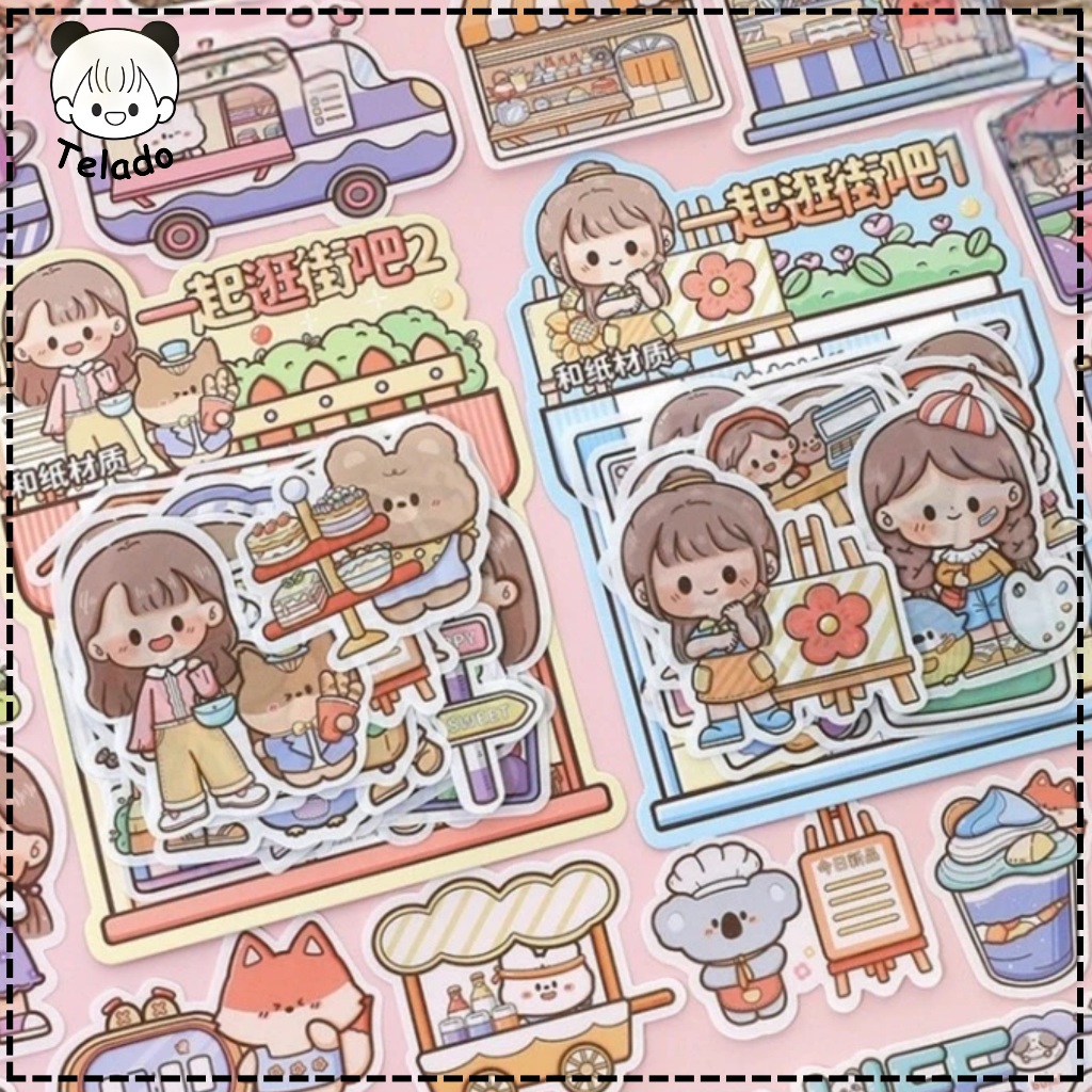 TELADO Stiker PVC Aesthetic DIY Buku Jurnal 40 Lembar Edisi Shopping Colourfull Paper - TLD74