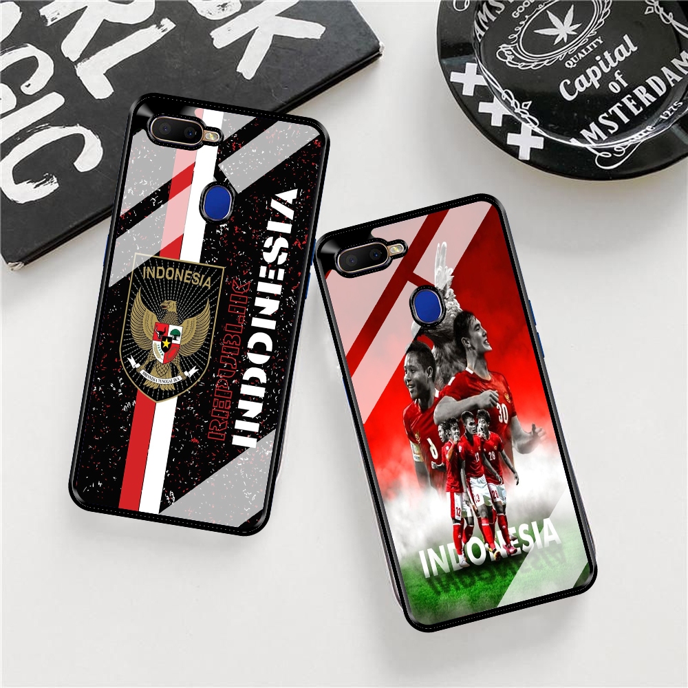 QQ33 SoftGlass Kaca Motif Bola Indonesia HardCase 2D Premium Glossy Untuk Oppo A5s/A12/A11K/A7/F9 - 