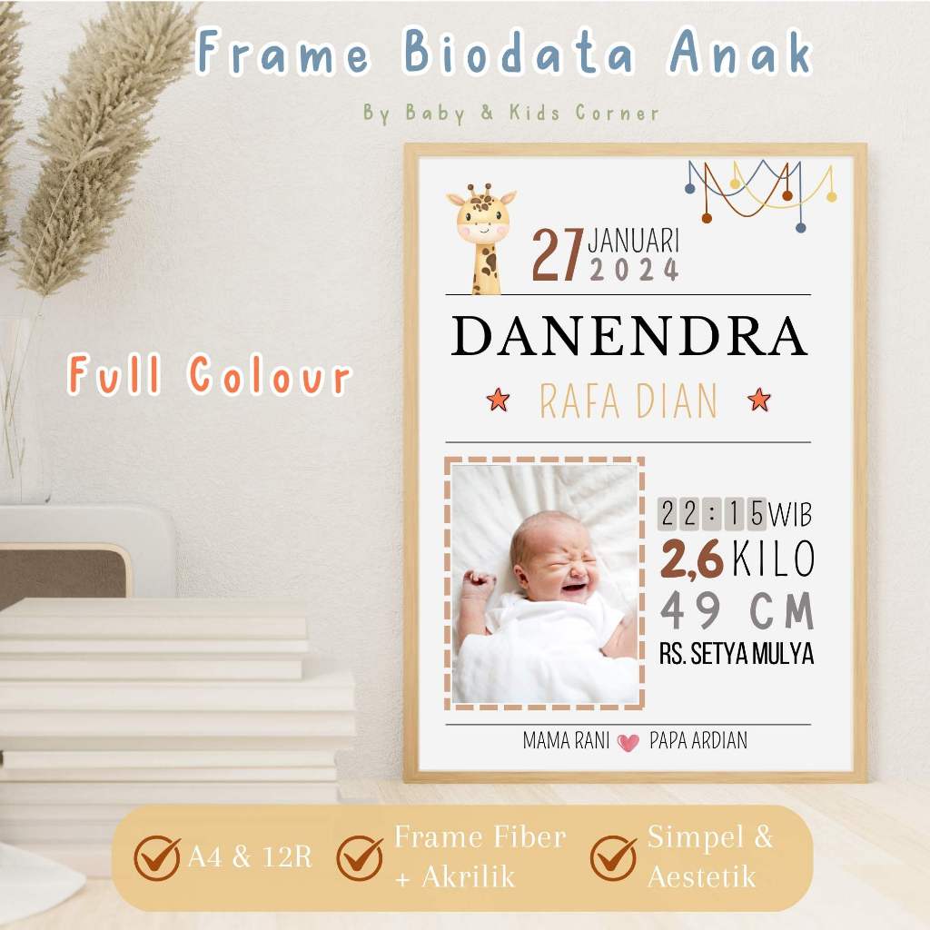 Baby & Kids Corner - Cetak Biodata Bayi Ukuran A4 (21x30 cm) & 12R (30x40 cm) aestetik| Frame Biodat