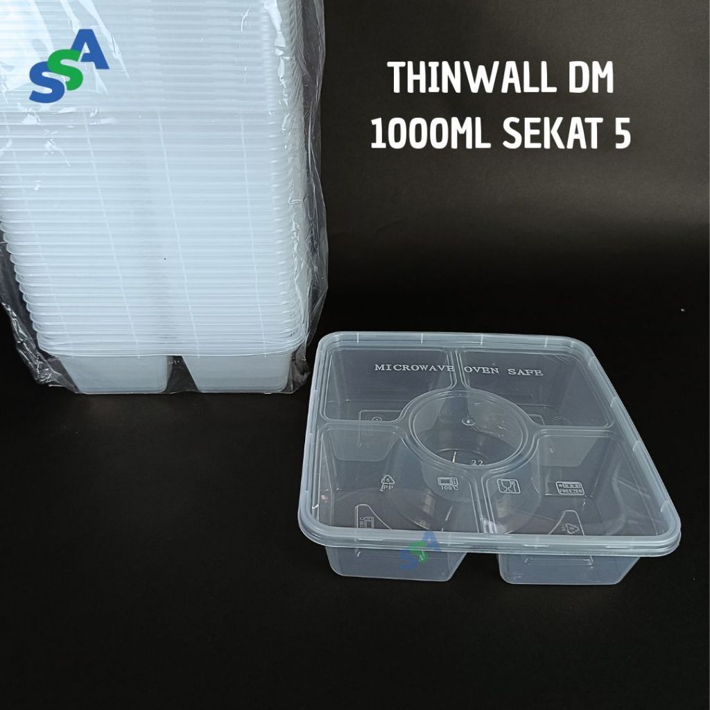 THINWALL DM 1000 ML SQUARE SEKAT 5 ISI 25 PCS / KOTAK MAKAN SEKAT 5