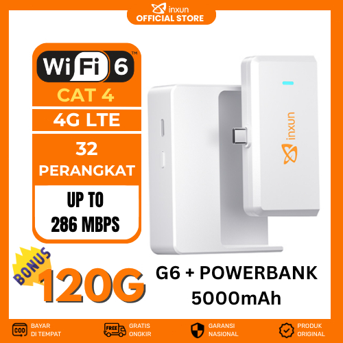 Xinxun G6 5000mAh Modem Wifi 4G/5G LTE WiFi 6 Sinyal Stabil 32 perangkat 4G LTE 286 Mbps Lancar