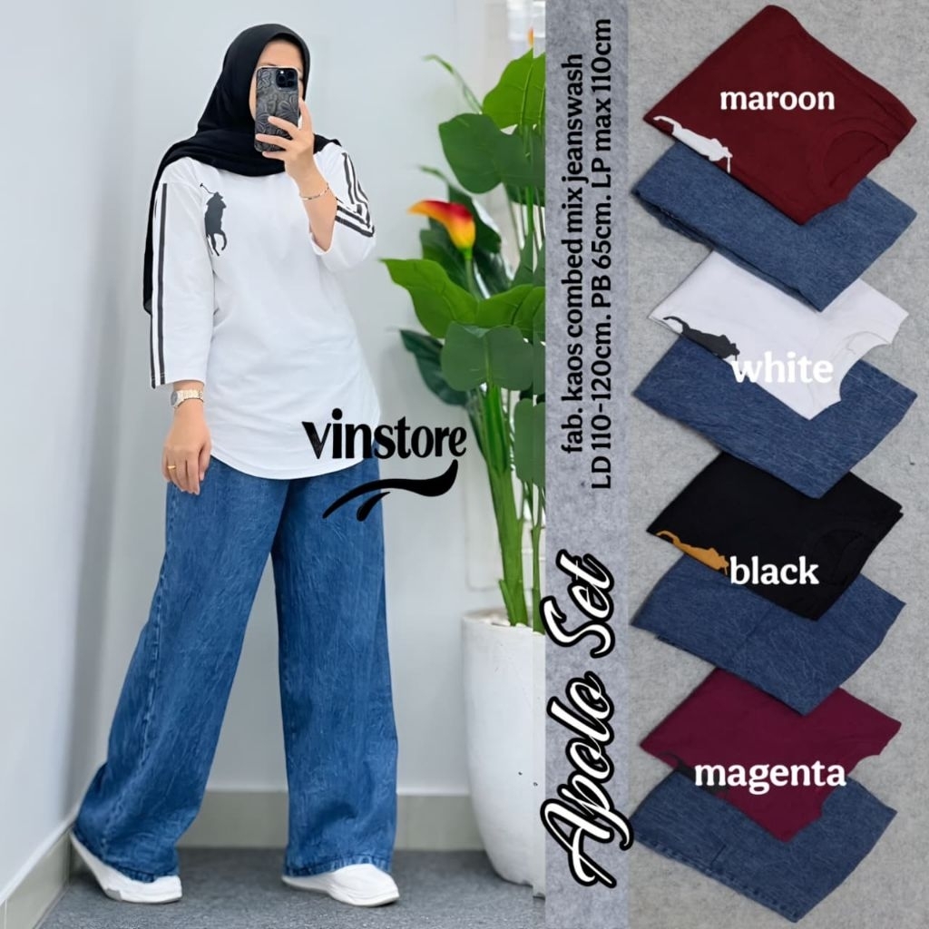 Zalika set jeans mix combad• Ready stok• Baju setelan wanita terbaru