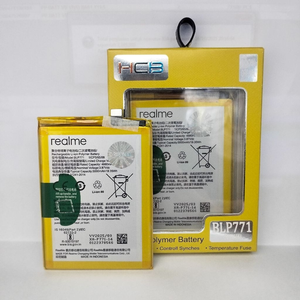 BATERAI BATRE REALME BLP771 REALME C25Y/C3/C61/NARZO 10 BATERAI ORIGINAL