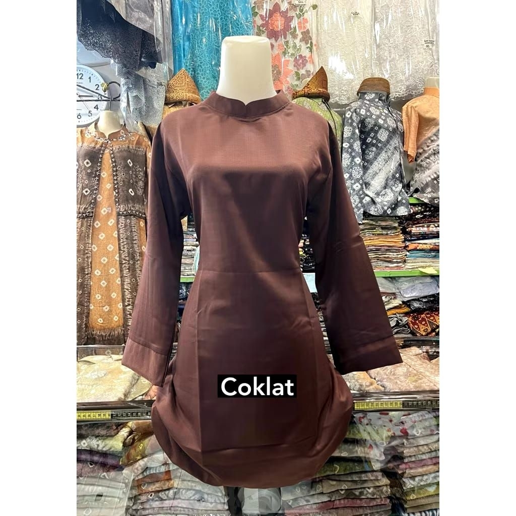 Baju Kurung Melayu Wanita Atasan Tunik Kebaya ModernPolos Adat Riau Malaysia Akad