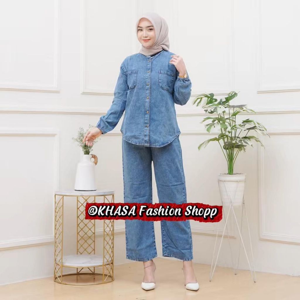 Aldira ONE SET JEANS PREMIUM Setcel Kulot Jumbo Terbaru | Setelan ONE SET JEANS Wanita Hijab | ONE S