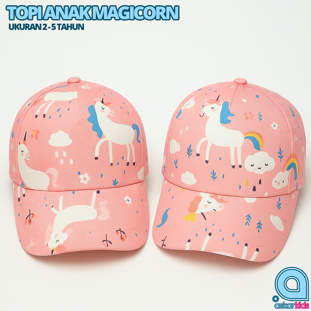 TOPI ANAK PEREMPUAN MAGICORN | Topi Karakter Unicorn Lucu Warna Pink Untuk Anak Usia 2–5 Tahun